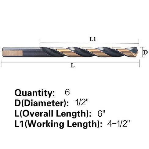 6 PCS,1/2", Black and Gold Twist Drill Bits in Kuwait
