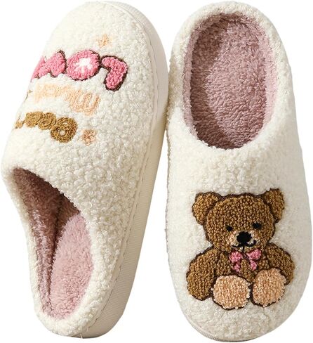 Christmas Slippers Fuzzy Plush House Footwear Soft Memory Foam Indoor Outdoor Warm Cozy Non Slip Fleece Lined Slip On Bedroom Comfy Cartoon Embroidered Holiday Gift Cute Winter Home Shoes in Kuwait