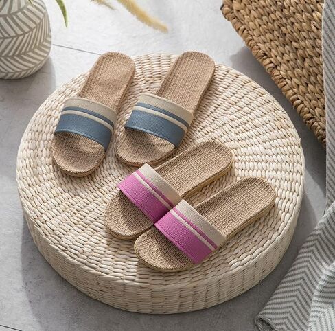 Star-Wind Flax Slippers Unisex Linen Summer Beach Shoes Lightweight Skidproof Indoor Slippers Home Breathable Sandals in Kuwait