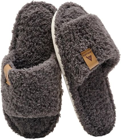 Women's Fuzzy Open Toe Slippers with Memory Foam | Soft plush upper, easy slip-on fit and non-slip sole for cozy comfort in bedrooms, kitchens and everyday indoor lounging. in Kuwait