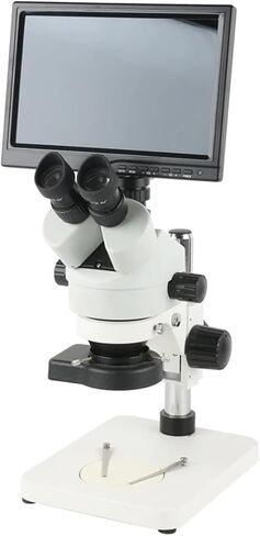Microscope 7X-45X Zoom Simul-Focal Trinocular Stereo Microscope + 0.5X 2X 0.7X 1X Auxiliary Objective Lens + Camera 10.1" LCD Monitor,D,10.1 Inch,G-10.1 inch in Kuwait