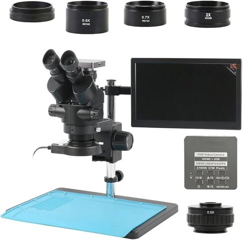 Microscope Simul Focal Trinocular Stereo Microscope 3.5X 7X 45X 90X 1080P Video Camera LCD Display for Fix Repair Phone Soldering,14Mp,2MP TypeC in Kuwait