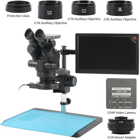 Microscope Simul Focal Trinocular Stereo Microscope 3.5X 7X 45X 90X 1080P Video Camera LCD Display for Fix Repair Phone Soldering,14Mp,2MP TypeC in Kuwait