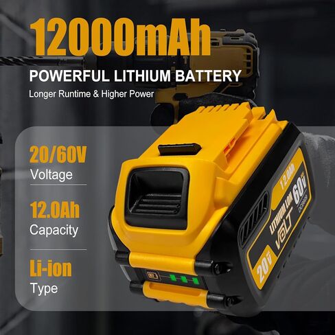 CAFU 2 Packs 12Ah Replacement Battery for Dewalt Flex 20V/60V Max Batteries Compatible with DCB606 DCB609 DCB612 DCB615 DCB206 DCB207 Battery Packs for Original 20V/60V Tools and Chargers in Saudi Arabia