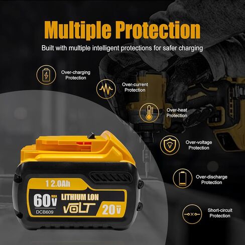 CAFU 2 Packs 12Ah Replacement Battery for Dewalt Flex 20V/60V Max Batteries Compatible with DCB606 DCB609 DCB612 DCB615 DCB206 DCB207 Battery Packs for Original 20V/60V Tools and Chargers in Saudi Arabia