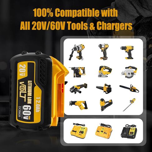 CAFU 2 Packs 12Ah Replacement Battery for Dewalt Flex 20V/60V Max Batteries Compatible with DCB606 DCB609 DCB612 DCB615 DCB206 DCB207 Battery Packs for Original 20V/60V Tools and Chargers in Saudi Arabia