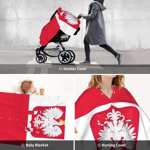 Poland with Eagle Flag Baby Car Seat Cover & Breastfeeding Nursing Cover - Breathable Stretch Fabric Multi-Use Nursing Cover for Breastfeeding in Kuwait