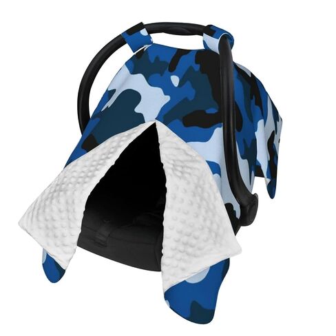Blue Camouflage Baby Car Seat Cover & Breastfeeding Nursing Cover - Breathable Stretch Fabric Multi-Use Nursing Cover for Breastfeeding in Kuwait