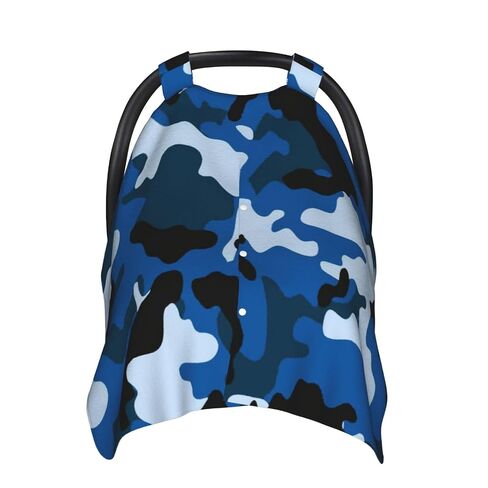 Blue Camouflage Baby Car Seat Cover & Breastfeeding Nursing Cover - Breathable Stretch Fabric Multi-Use Nursing Cover for Breastfeeding in Kuwait