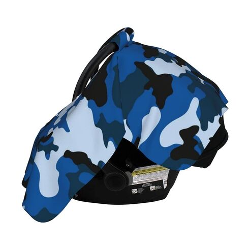 Blue Camouflage Baby Car Seat Cover & Breastfeeding Nursing Cover - Breathable Stretch Fabric Multi-Use Nursing Cover for Breastfeeding in Kuwait