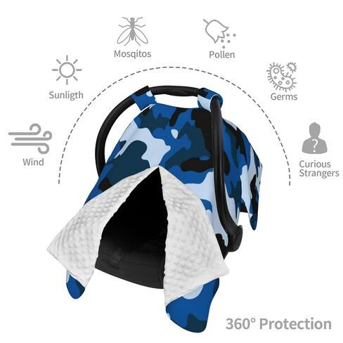 Blue Camouflage Baby Car Seat Cover & Breastfeeding Nursing Cover - Breathable Stretch Fabric Multi-Use Nursing Cover for Breastfeeding in Kuwait