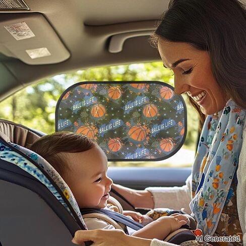 Basketabll Car Sun Shade for Baby Sun Protection 2 Pieces Sun Visor for Kids Easy Install Keep Cool Blocker Foldable Mesh Car Shades for Back Windows Baby Universal Fit SUV Bus Truck in Kuwait