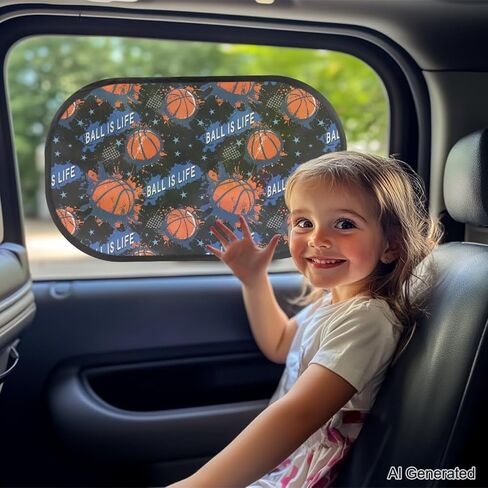 Basketabll Car Sun Shade for Baby Sun Protection 2 Pieces Sun Visor for Kids Easy Install Keep Cool Blocker Foldable Mesh Car Shades for Back Windows Baby Universal Fit SUV Bus Truck in Kuwait