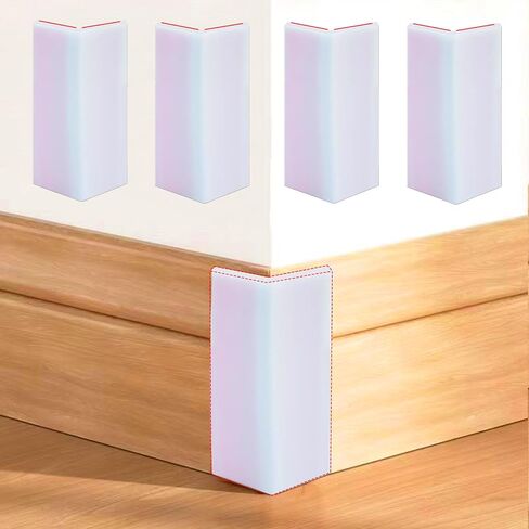 White Baseboard Corners Blocks Self Adhesive, Thickened Rubber Safety Corner Protectors Cushion, Soft Edge Furniture Wall Guards (4 PCS) in Kuwait