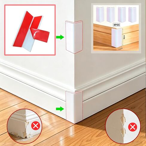 White Baseboard Corners Blocks Self Adhesive, Thickened Rubber Safety Corner Protectors Cushion, Soft Edge Furniture Wall Guards (4 PCS) in Kuwait