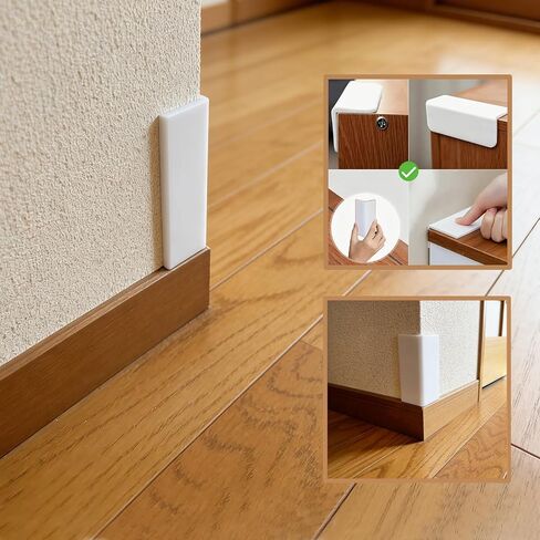 White Baseboard Corners Blocks Self Adhesive, Thickened Rubber Safety Corner Protectors Cushion, Soft Edge Furniture Wall Guards (4 PCS) in Kuwait