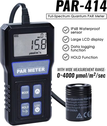 Lux Meter, Light Meter Digital PAR Full Sensor Photosynthetic Activity IP68 for Aquarium Reef Tank Plant PPFD Tester LCD Display,for Grow Plants/Photography in Kuwait