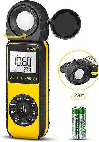 Lux Meter, Light Meter 881D Digital LUX Wide Range 0.1-400,000Lux LCD Display Auto Zero Low Power Indicator,for Grow Plants/Photography in Kuwait