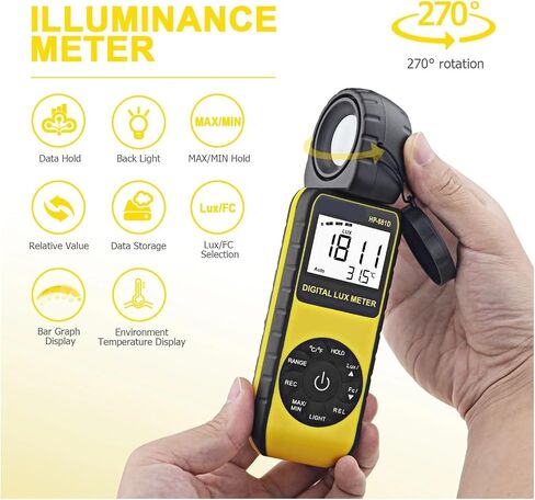 Lux Meter, Light Meter 881D Digital LUX Wide Range 0.1-400,000Lux LCD Display Auto Zero Low Power Indicator,for Grow Plants/Photography in Kuwait