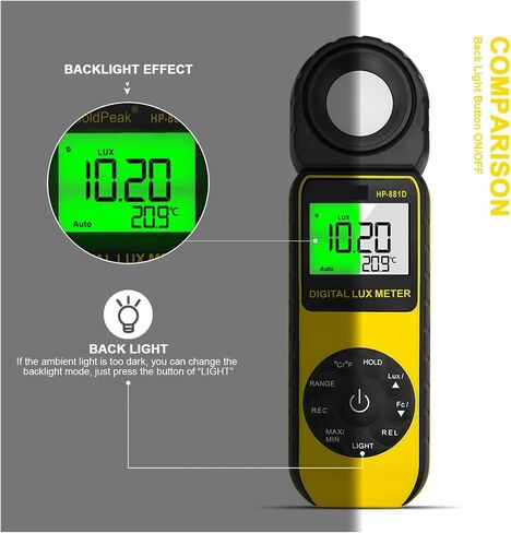 Lux Meter, Light Meter 881D Digital LUX Wide Range 0.1-400,000Lux LCD Display Auto Zero Low Power Indicator,for Grow Plants/Photography in Kuwait