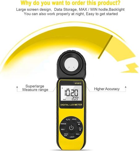Lux Meter, Light Meter 881D Digital LUX Wide Range 0.1-400,000Lux LCD Display Auto Zero Low Power Indicator,for Grow Plants/Photography in Kuwait
