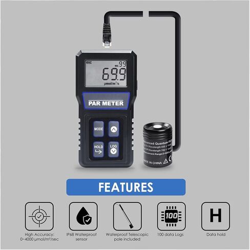 Lux Meter, Light Meter Reef Aquarium IP68 Waterproof Sensor Digital Full Tank PAR PPFD Tester,for Grow Plants/Photography in Kuwait