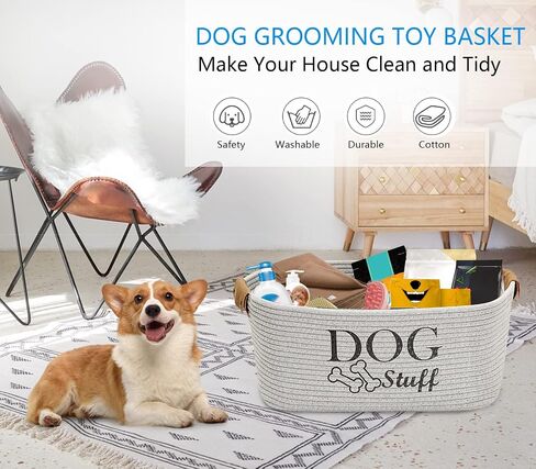 Morezi Durable Cotton Rope Dog Toy Storage, Large Dog Bin, Pet Bed, Puppy Toy Box - Perfect for Organizing Pet Toys, Blankets, Leashes, Clothing and Any Doggie Stuff - Gray in Kuwait