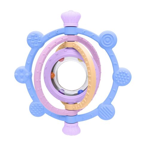 Rotatable Silicone Teether Toy for Babies Over 3 Months -BPA Free, Food Grade Infant Teething Toy with Rattle Ring, Multi Textures Colorful Teethers for Teething Rellief, Sucking Needs, Freezable in Kuwait