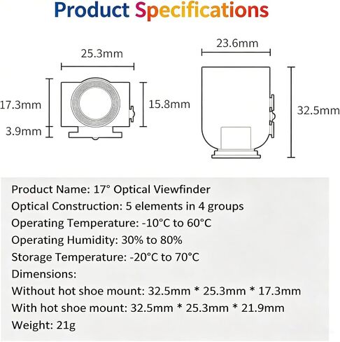 Optical Viewfinder Camera Finder, 17 Degree External Mini Frame Finder with 28mm 35mm 50mm Framelines and Cold Shoe Mount for Film Camera Precise Photography Framing Use Black in Kuwait