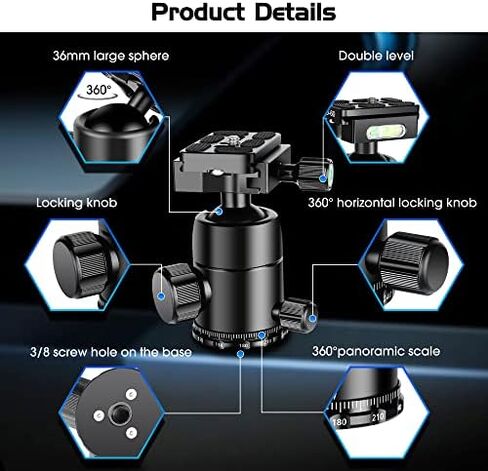 Carbon Fiber Tripod with Ball Head, 59.8" Travel Tripods with Metal Flip Buckle for Camera, Max Load 22lbs in Kuwait