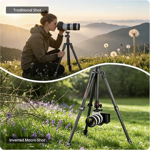 Carbon Fiber Tripod with Ball Head, 59.8" Travel Tripods with Metal Flip Buckle for Camera, Max Load 22lbs in Kuwait