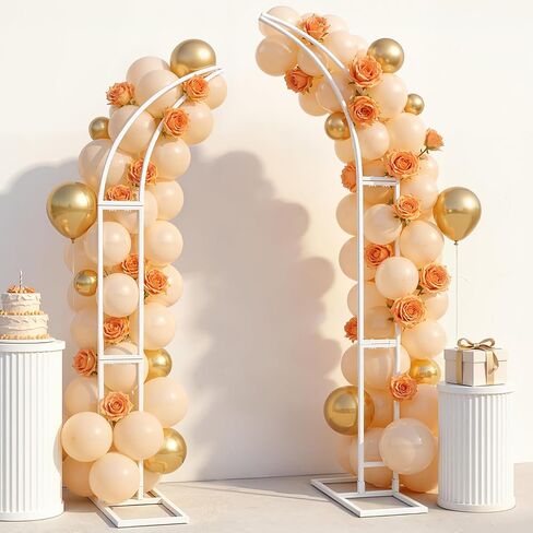 2pcs Curved Wedding Arch Backdrop Stand,Metal Balloon Arch Stand Floral Wedding Arches for Engagement, Bridal Shower, Birthday Party Decorations, Indoor & Outdoor Use 6.2ft 6.8ft Height (White) in Kuwait