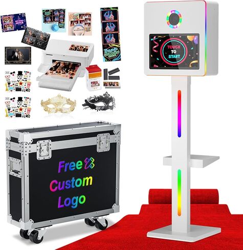 Mirror Photo Booth with Printer, DSLR Photo Booth Built-in Mini PC with 15.6" Touch Screen, App Remote Music Sync RGB Lights, Flight Case, Instant Print and Share for Parties Weddings Event Rental in Kuwait