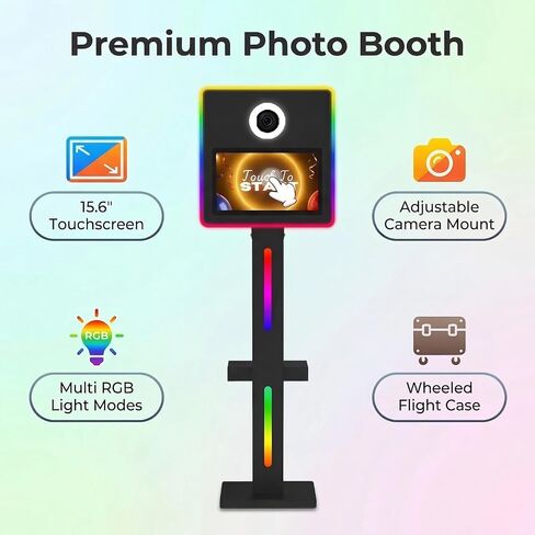 Mirror Photo Booth with Printer, DSLR Photo Booth Built-in Mini PC with 15.6" Touch Screen, App Remote Music Sync RGB Lights, Flight Case, Instant Print and Share for Parties Weddings Event Rental in Kuwait
