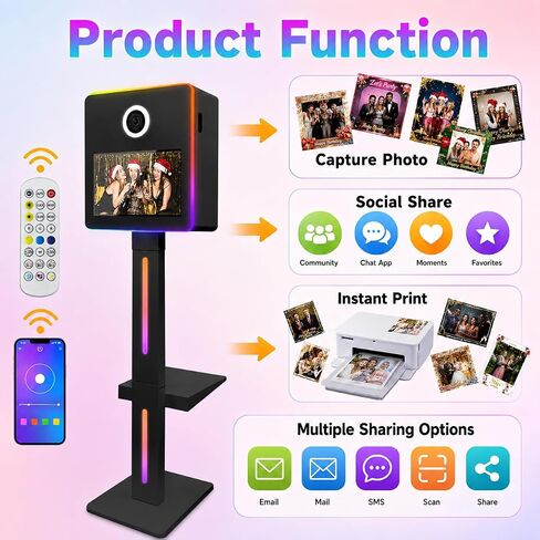 Mirror Photo Booth with Printer, DSLR Photo Booth Built-in Mini PC with 15.6" Touch Screen, App Remote Music Sync RGB Lights, Flight Case, Instant Print and Share for Parties Weddings Event Rental in Kuwait