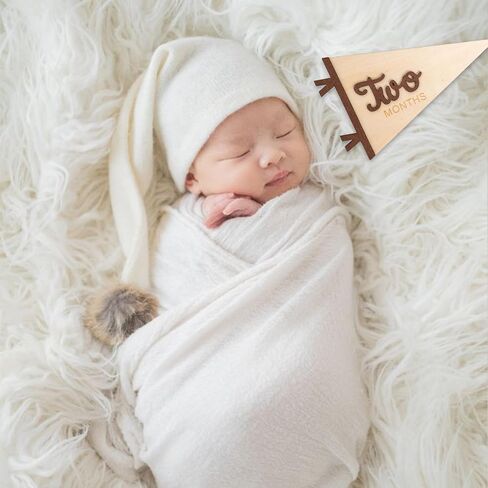 Baby Monthly Milestone Pennant Signs | Wooden Monthly Age Marker 1-12, Newborn Announcement and Milestones Photo Props，Boy Girl Birth Party Decorations (brown) in Kuwait