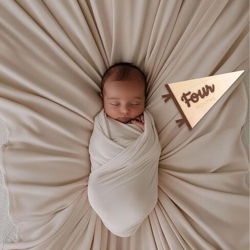 Baby Monthly Milestone Pennant Signs | Wooden Monthly Age Marker 1-12, Newborn Announcement and Milestones Photo Props，Boy Girl Birth Party Decorations (brown) in Kuwait