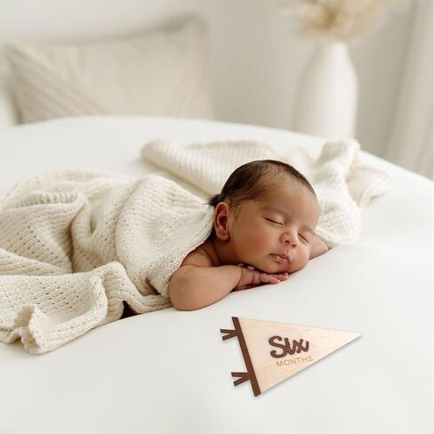 Baby Monthly Milestone Pennant Signs | Wooden Monthly Age Marker 1-12, Newborn Announcement and Milestones Photo Props，Boy Girl Birth Party Decorations (brown) in Kuwait