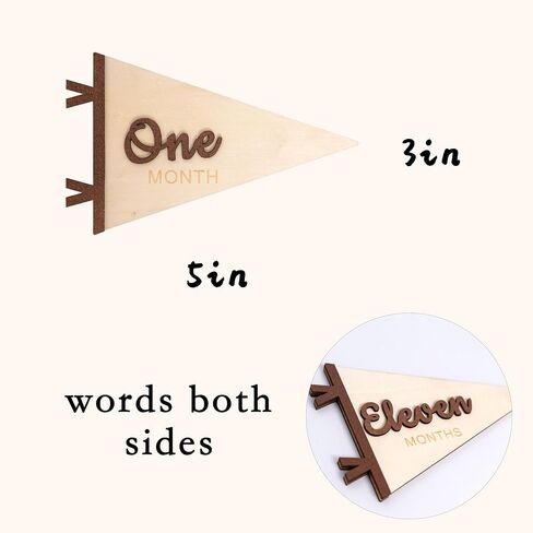 Baby Monthly Milestone Pennant Signs | Wooden Monthly Age Marker 1-12, Newborn Announcement and Milestones Photo Props，Boy Girl Birth Party Decorations (brown) in Kuwait