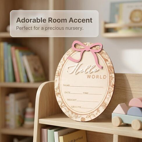 Baby Girl Birth Announcement Sign with Bow, Floral Vintage Wooden Name Plaque, Hospital Newborn Announcement Board, Baby Girl Nursery Decor Photo Prop (D22) in Kuwait