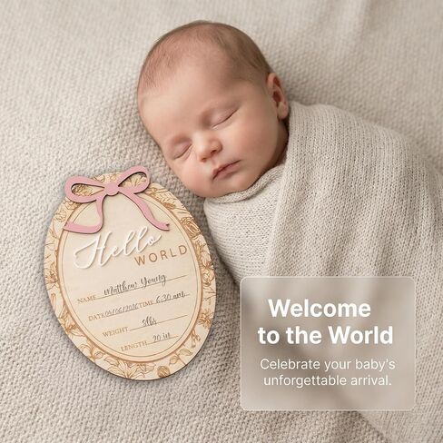 Baby Girl Birth Announcement Sign with Bow, Floral Vintage Wooden Name Plaque, Hospital Newborn Announcement Board, Baby Girl Nursery Decor Photo Prop (D22) in Kuwait