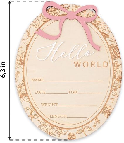 Baby Girl Birth Announcement Sign with Bow, Floral Vintage Wooden Name Plaque, Hospital Newborn Announcement Board, Baby Girl Nursery Decor Photo Prop (D22) in Kuwait