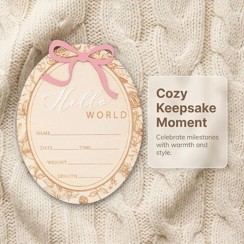 Baby Girl Birth Announcement Sign with Bow, Floral Vintage Wooden Name Plaque, Hospital Newborn Announcement Board, Baby Girl Nursery Decor Photo Prop (D22) in Kuwait