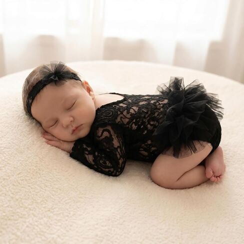 Newborn Photography Outfits Girls Baby Photo Props Lace Romper & Headress | Newborn Picture Prop Photo Costume,Infant Newborn Photography Props Girl Outfit,Newborn Dress Posing Props,Infant Photo Shoot in Saudi Arabia