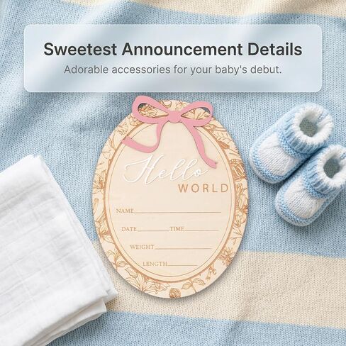Baby Girl Birth Announcement Sign with Bow, Floral Vintage Wooden Name Plaque, Hospital Newborn Announcement Board, Baby Girl Nursery Decor Photo Prop (D22) in Kuwait