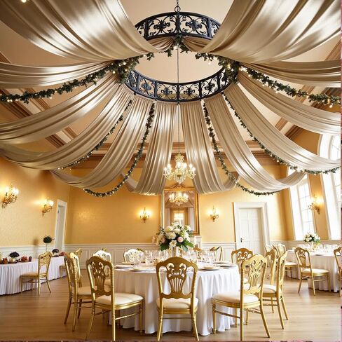 4 Panels 5ft(W) x 20ft(H) White Ceiling Drapes for Wedding Parties | 20 FT Extra Long Thick Polyester Wrinkle-Free Drapery Tent Decor Decorations for Birthday Party Ceremony Stage Swag in Kuwait