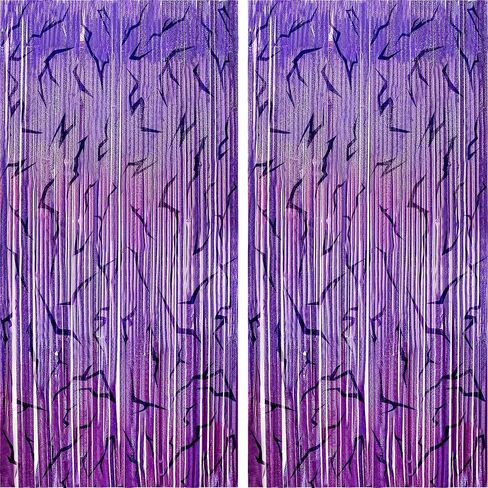 K-Demon Hunters Birthday Sparkly Foil Fringe Curtains Decoration, Demon Purple Energy Pattern Backdrop Holographic Laser 6.6ft Streamer-Korean Idol Movie Decor for Party Birthday Babyshower Bachelor in Kuwait