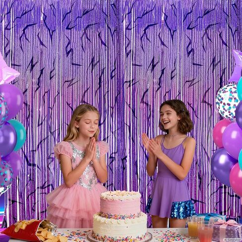 K-Demon Hunters Birthday Sparkly Foil Fringe Curtains Decoration, Demon Purple Energy Pattern Backdrop Holographic Laser 6.6ft Streamer-Korean Idol Movie Decor for Party Birthday Babyshower Bachelor in Kuwait