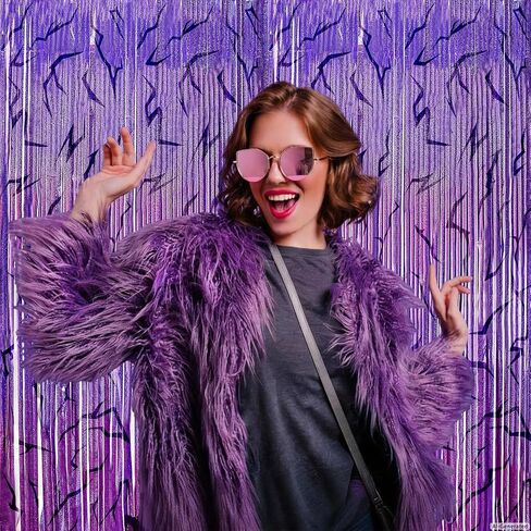 K-Demon Hunters Birthday Sparkly Foil Fringe Curtains Decoration, Demon Purple Energy Pattern Backdrop Holographic Laser 6.6ft Streamer-Korean Idol Movie Decor for Party Birthday Babyshower Bachelor in Kuwait