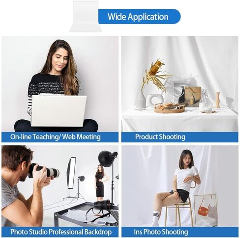 Hemmotop White Photo Backdrop Background 10x8ft | Polyester, Large, Drapes Well, Rod Pocket for Easy Hanging, for Family Photoshoot, Wedding, Birthday, Graduation, Baby Shower in Kuwait